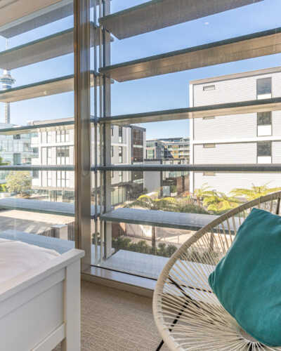 17-Astra-Apartments-Auckland-1-bed-lq-hs-window View from Halsey st, 1 bedroom apartment accommodation Auckland
