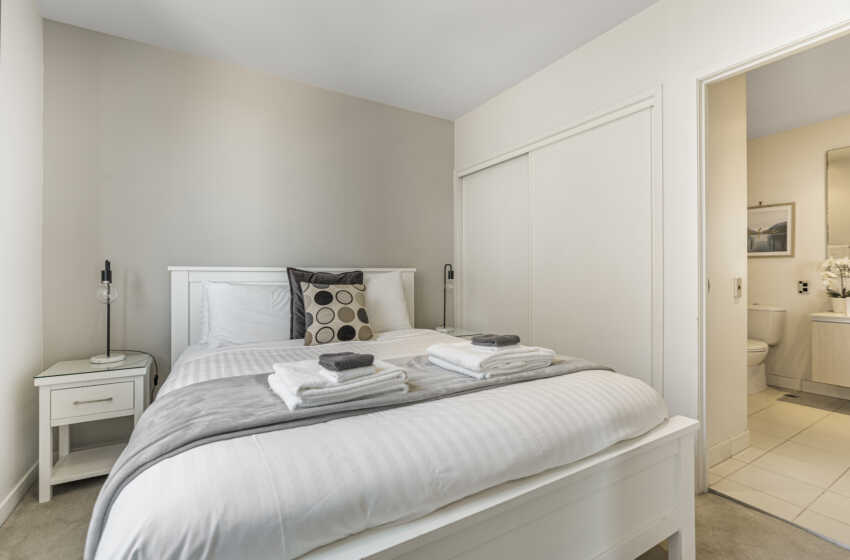 Maser bedroom with built ins and ensuite - Astra Apartments 2 bedroom apartment Auckland